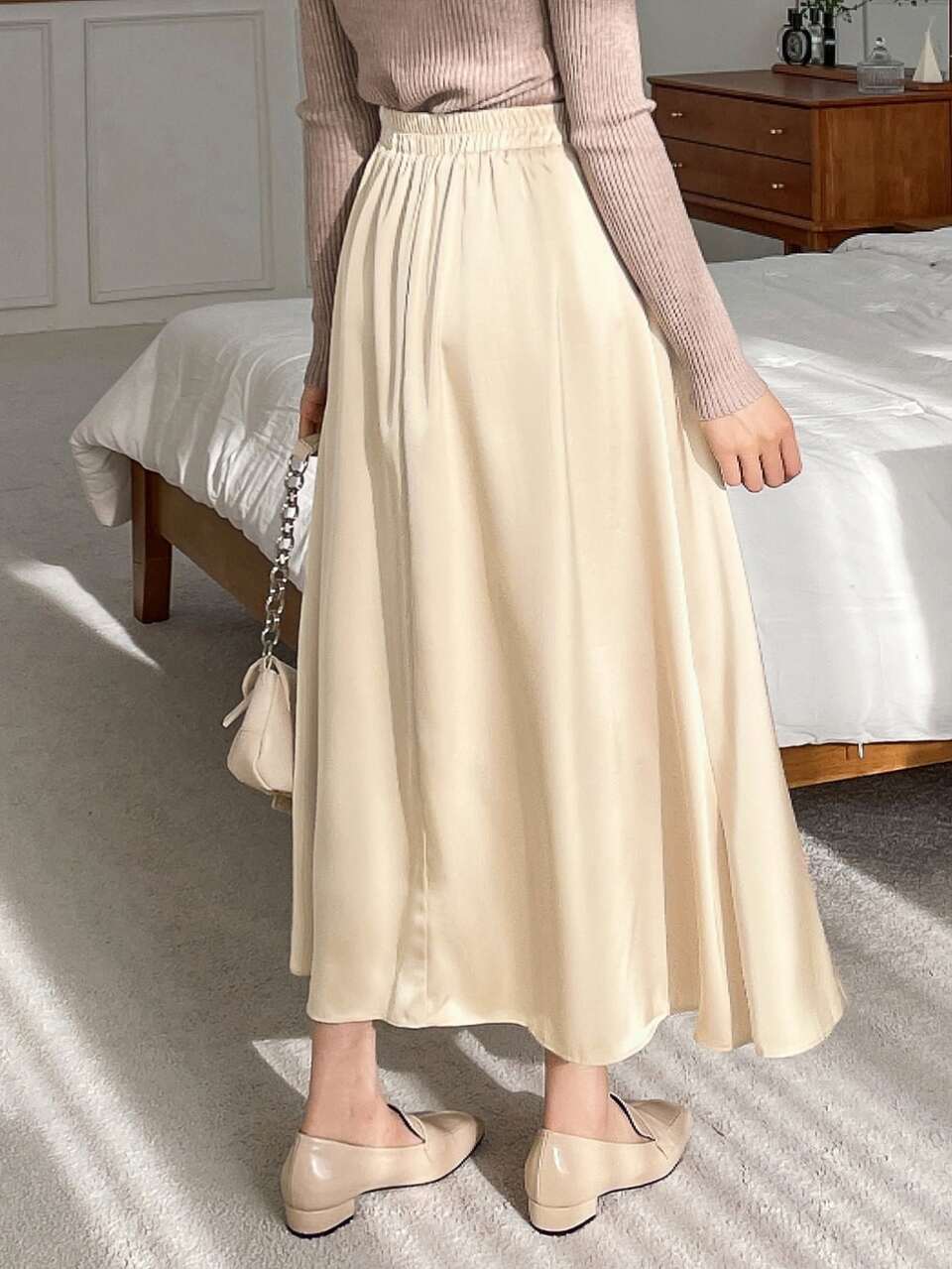 High Waist Solid Satin Skirt