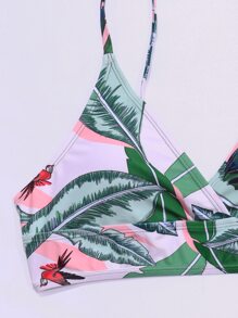 SHEIN Swim Summer Tropical High Waisted Bikini - Green - View 4