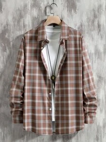 Manfinity Áo sơ mi Nam Nút Sọc ca rô Sẵn sàng - màu nâu - Xem 1