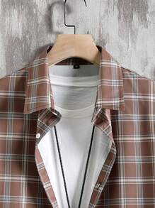 Manfinity Áo sơ mi Nam Nút Sọc ca rô Sẵn sàng - màu nâu - Xem 3