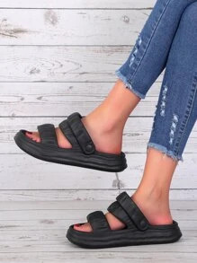 Textured Flatform Multi-way Wear Slides - Black - View 2