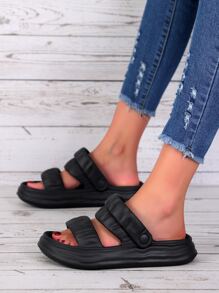 Textured Flatform Multi-way Wear Slides - Black - View 3