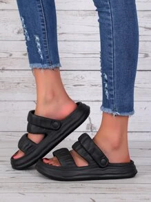Textured Flatform Multi-way Wear Slides - Black - View 5