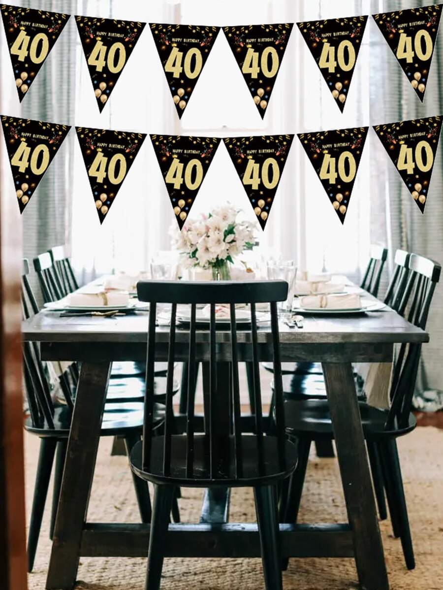1 set de banderines decorativos de papel para fiesta de 40 cumpleaños, bandera colgante con gráfico de letras creativas para fiestas de cumpleaños, Navidad - Negro - Ver 1