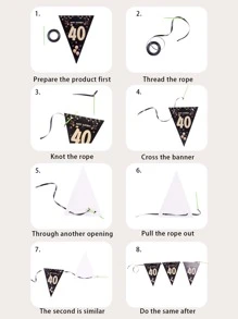 1 set de banderines decorativos de papel para fiesta de 40 cumpleaños, bandera colgante con gráfico de letras creativas para fiestas de cumpleaños, Navidad - Negro - Ver 2