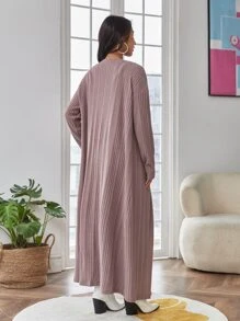 SHEIN Maternity Button Front Bodycon Dress & Drop Shoulder Open Front Coat - Mauve Purple - View 2