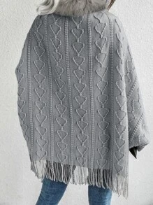 SHEIN LUNE Cárdigan de punto ribete lanudo bajo con fleco con textura - Gris - Ver 2
