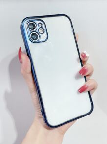 1pc Solid Color Transparent TPU Soft Case With Electroplated Edge And Precise Cutouts, Compatible With IPhone - Blue - View 2