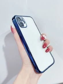 1pc Solid Color Transparent TPU Soft Case With Electroplated Edge And Precise Cutouts, Compatible With IPhone - Blue - View 3