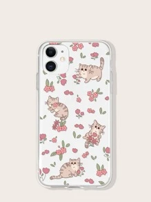 Cartoon Cat Print Clear Phone Case
