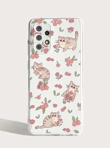 Cartoon Cat Print Clear Phone Case