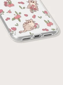 Cartoon Cat Print Clear Phone Case