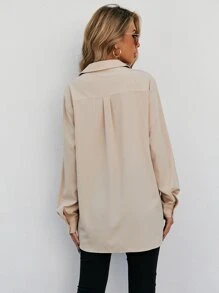 SHEIN Clasi Flap Pocket Button Front Shirt Fall Cloth For Women - Apricot - View 2