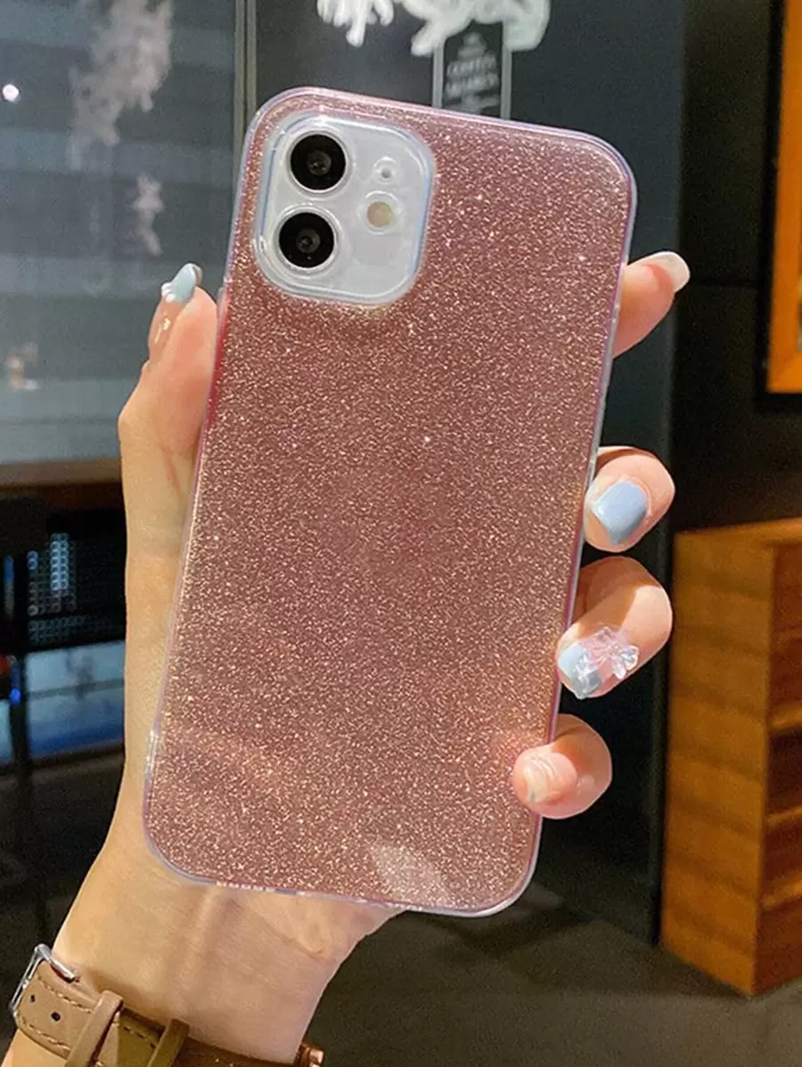 Clear Phone Case With Glitter Paper - Brown - View 1