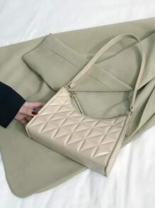 Bolso baguette geométrico en relieve - Caqui - Ver 5