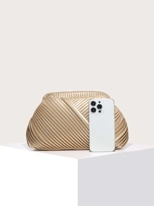 Lightweight,Business Casual Metallic Minimalist Ruched Bag For Teen Girls Women College Students,Rookies & White-collar Workers Perfect for Office,College,Work ,Business,Commute,Outdoors, Travel, Outings - Gold - View 5