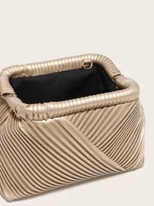 Lightweight,Business Casual Metallic Minimalist Ruched Bag For Teen Girls Women College Students,Rookies & White-collar Workers Perfect for Office,College,Work ,Business,Commute,Outdoors, Travel, Outings - Gold - View 6