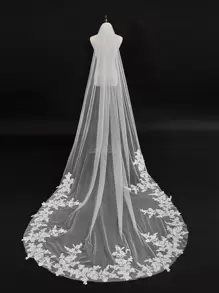 1 件 3 米女士婚礼新娘面纱带金属梳，森系风格适合婚礼、派对、万圣节、情人节，黑色长款秋季女士服装 - 白色 - 查看 1