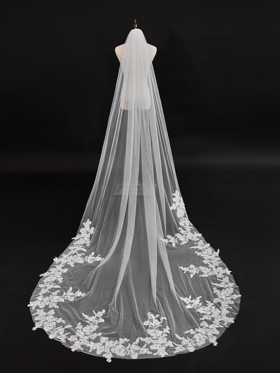 1 件 3 米女士婚礼新娘面纱带金属梳，森系风格适合婚礼、派对、万圣节、情人节，黑色长款秋季女士服装 - 白色 - 查看 1