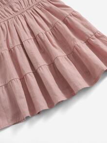 SHEIN Niñas Vestido de cuello cuadrado con diseño de lazo bajo con fruncido de manga farol - Rosa vieja - Ver 4