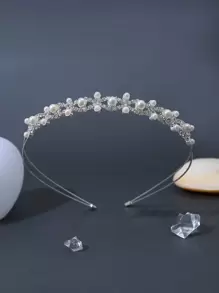 GCGIGUI 1 قطعة/5 قطع شريط رأس عروس مزين بخرز مزيف على صفين، هدية رقيقة، إكسسوار فستان زفاف، مناسب لعيد الحب، الزفاف، الحفلات، ديكور فستان العروس، الصيف، الشاطئ - فضي - مشاهدة 1