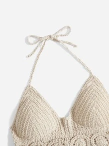 SHEIN Fringe Trim Tie Back Halter Neck Cover Up,Halter Tops