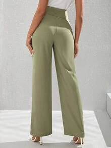 High Waist Knot Side Tailored Pants - Green - View 2