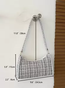 Plaid Pattern Bag Handbag,Shoulder Bag Minimalist,Casual Lightweight,Portable For Women, Rookies & White-Collar Workers,For Teacher Gifts,For Girl,For Woman Gift Bag,Work ,Business,Commute,Shopping - Black and White - View 3
