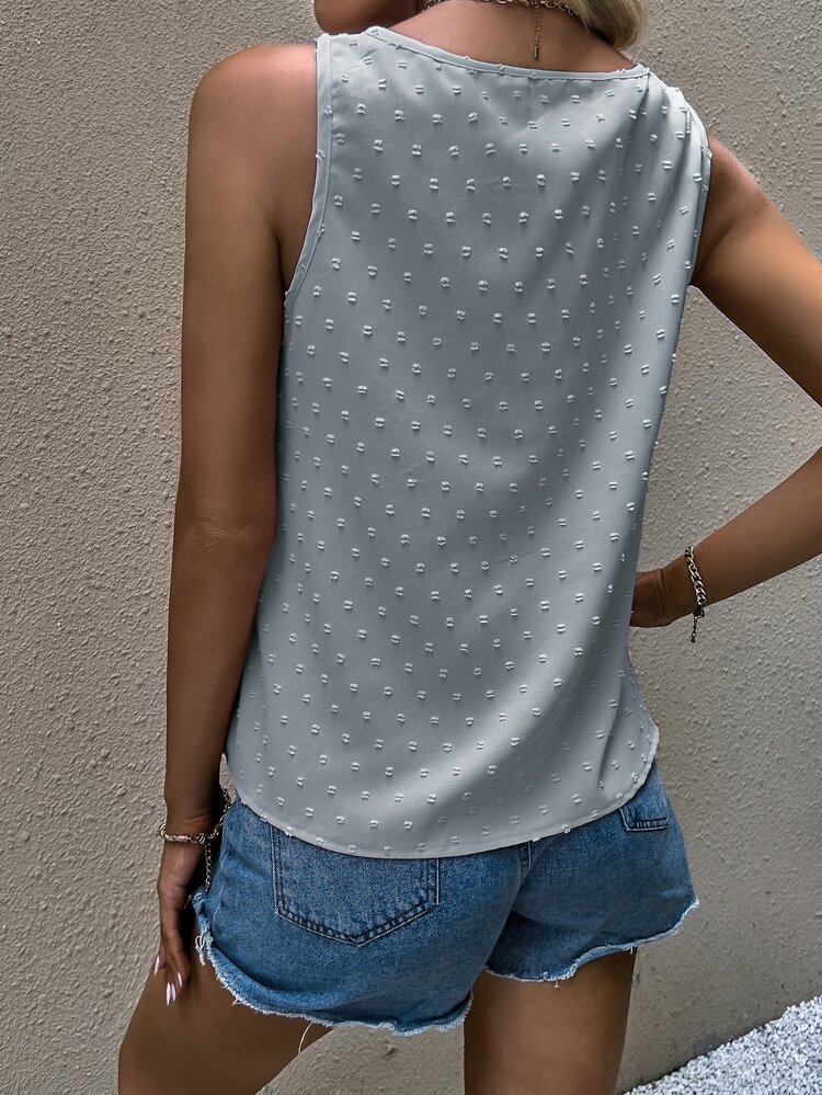 SHEIN Unity 圓點拼接水溶蕾絲無袖襯衫 - 霧霾藍 - 查看 2