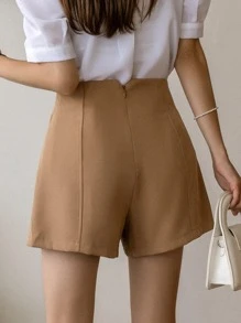 DAZY 高腰寬腿短褲 - 卡其色 - 查看 2