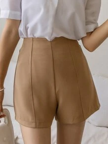 DAZY 高腰寬腿短褲 - 卡其色 - 查看 6