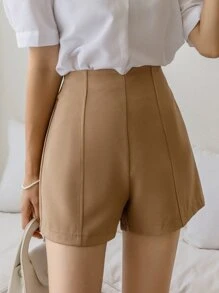 DAZY 高腰寬腿短褲 - 卡其色 - 查看 8