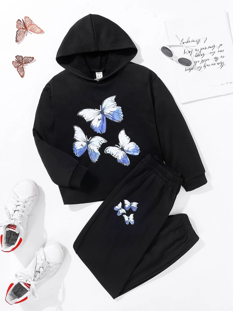 Girls Butterfly Print Hoodie u0026 Sweatpants | SHEIN