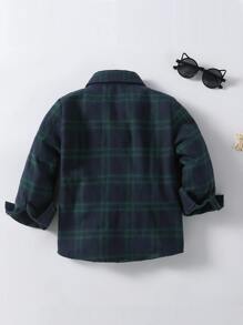 SHEIN 小男童格紋印花口袋貼布襯衫