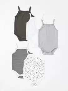 嬰兒5入組素色吊帶連體衣