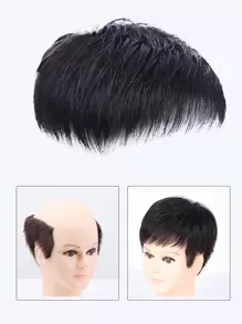 Men Short Straight Synthetic Hair Topper - Black - View 3