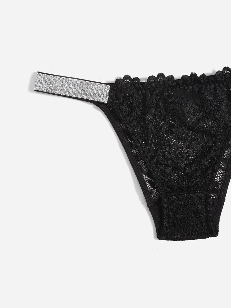 Sparkly Glitter Tape Lace Panty Lingerie - Black - View 5