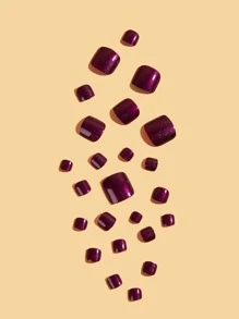 Get Glamorous with 24pcs Short Square Purple Solid Glossy Fake Toenail & 1pc Nail File & 1sheet Tape - Purple - View 4