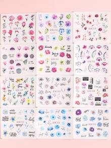 FULL BEAUTY 24 tờ Nhãn dán móng tay họa tiết hoa - Nhiều màu - Xem 5