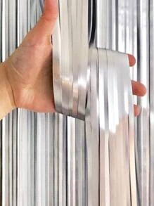 1 pieza Cortina unicolor fiesta decorativa con fleco - Plateado - Ver 3