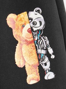 SHEIN 青少年男孩熊印花休閒運動褲，適用於春秋季節日常穿著 - 黑色 - 查看 4