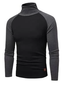 Manfinity Men Colorblock Raglan Sleeve High Neck Tee - Black - View 1