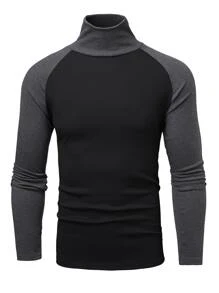 Manfinity Men Colorblock Raglan Sleeve High Neck Tee - Black - View 3
