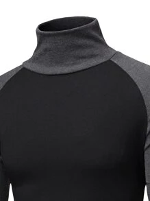 Manfinity Men Colorblock Raglan Sleeve High Neck Tee - Black - View 5