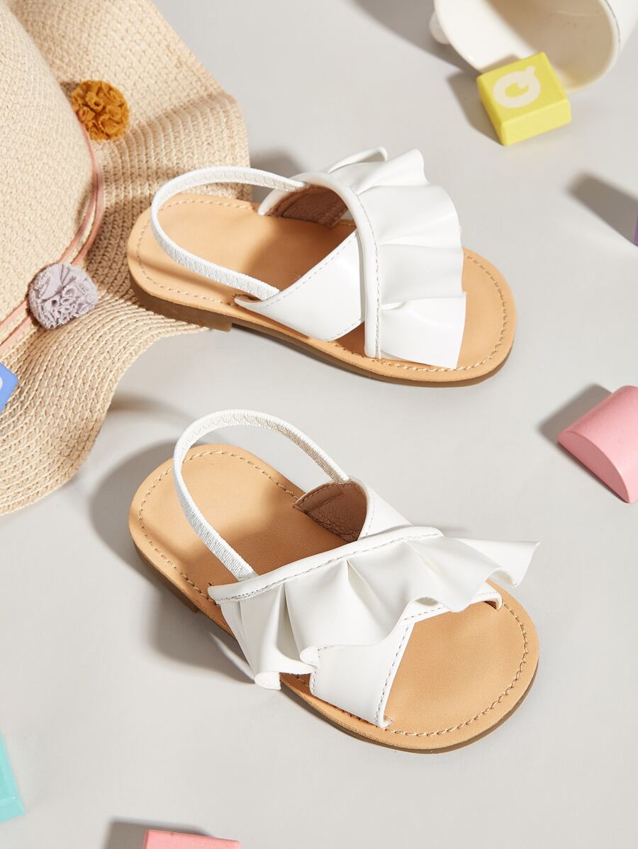 Niñas Sandalias destalonadas ribete con fruncido - Blanco - Ver 1