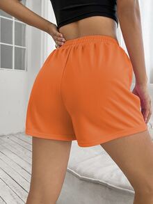 SHEIN Unity Drawstring Waist Slogan Graphic Track Shorts - Burnt Orange - View 2