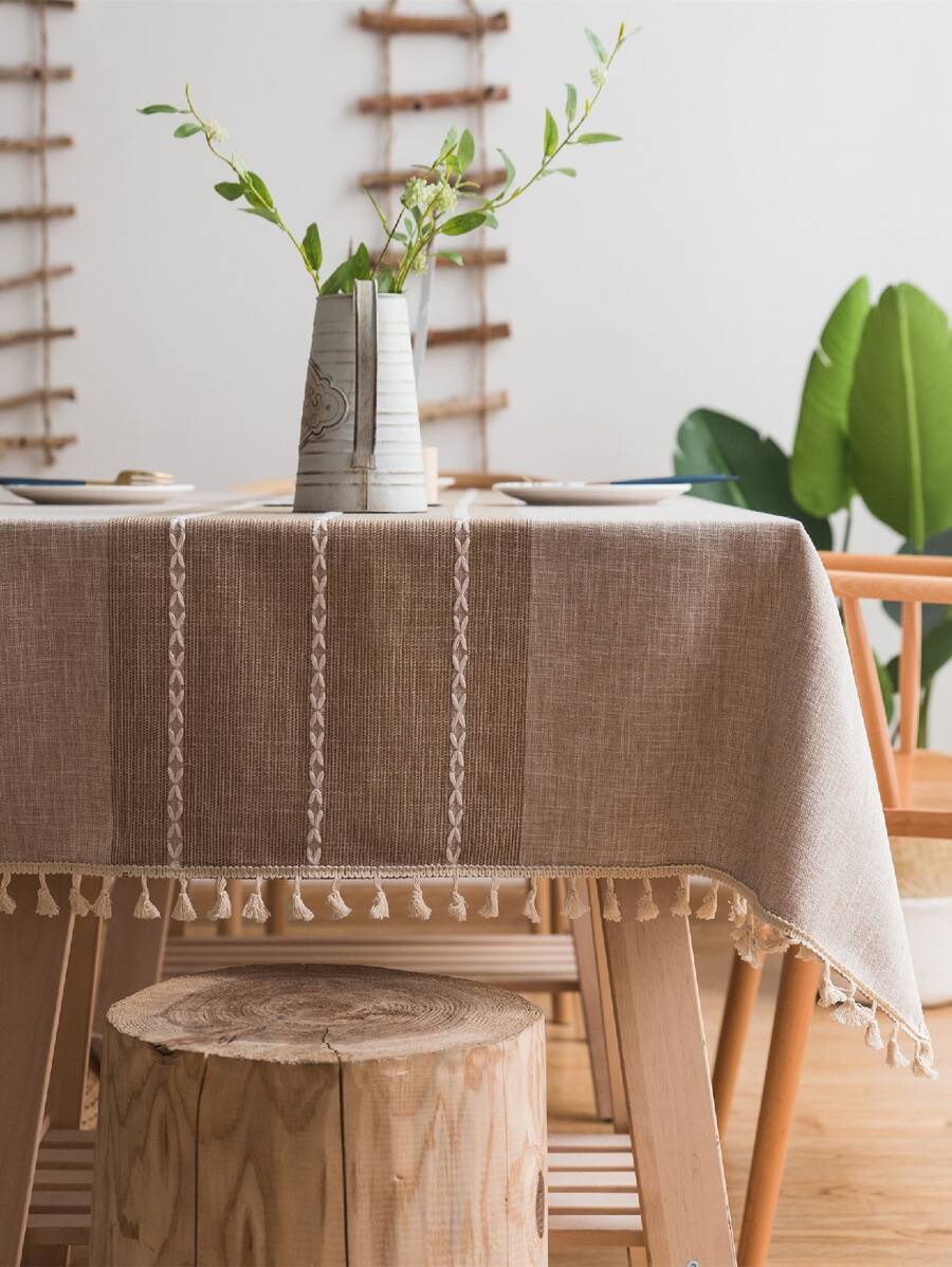 Bubaba 1pc Bohemian Style Jacquard Mixed Color Rectangular Tablecloth, Tassels Decor, Farmhouse Rustic, Suitable For Kitchen, Dining, Party, Picnic, Outdoor, All Seasons