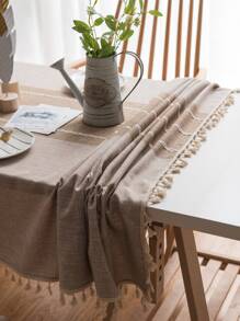 Bubaba 1pc Bohemian Style Jacquard Mixed Color Rectangular Tablecloth, Tassels Decor, Farmhouse Rustic, Suitable For Kitchen, Dining, Party, Picnic, Outdoor, All Seasons - Brown - View 7