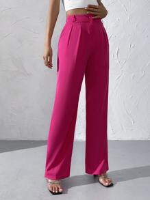 Chiquease High Waist Plicated Detail Wide Leg Trousers - Hot Pink - View 4