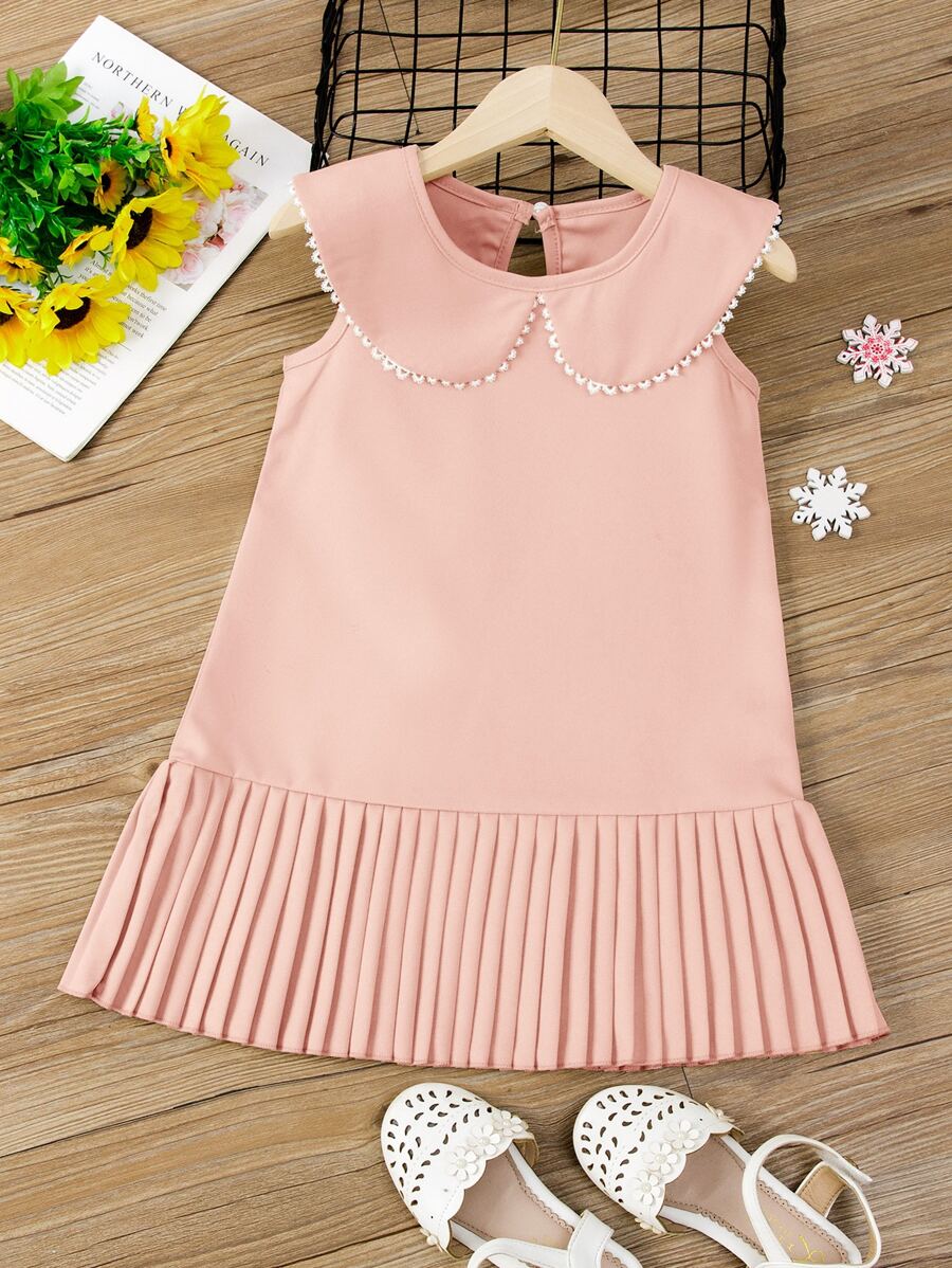 SHEIN 小女童娃娃領百褶下擺洋裝